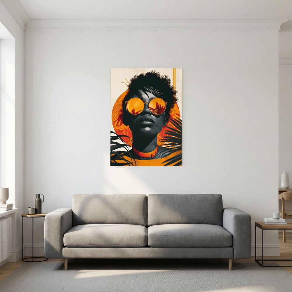 Sunset Reflection orange tropical fashion portrait print, product view 6.