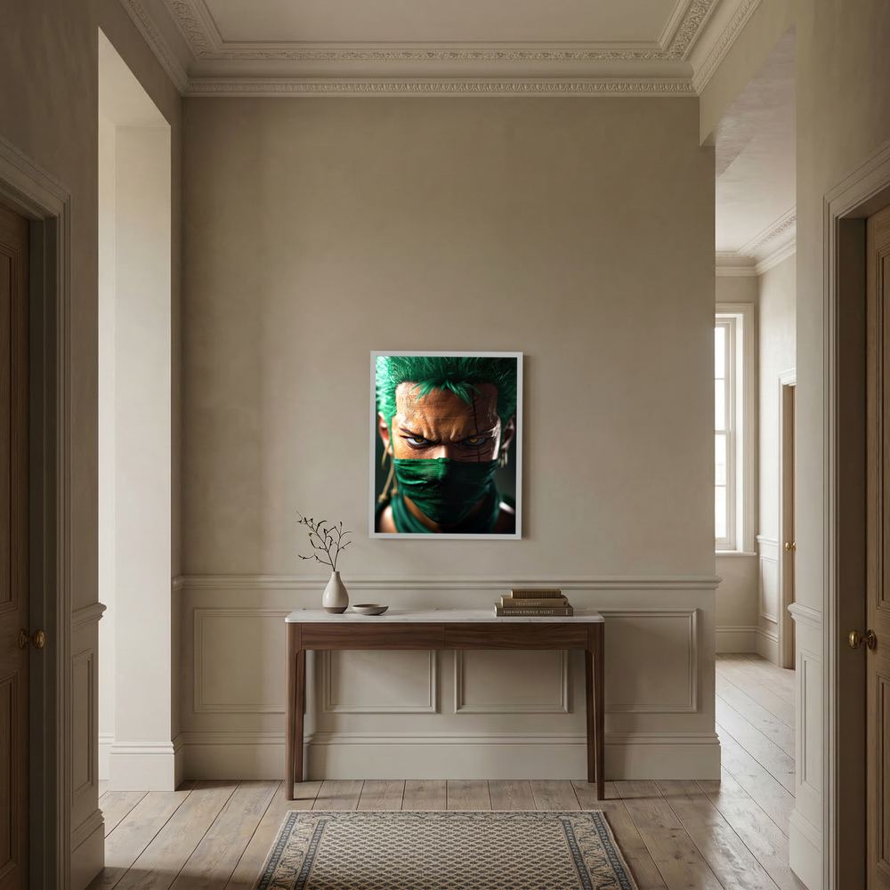 Emerald Focus green anime swordsman portrait print, product view 8.
