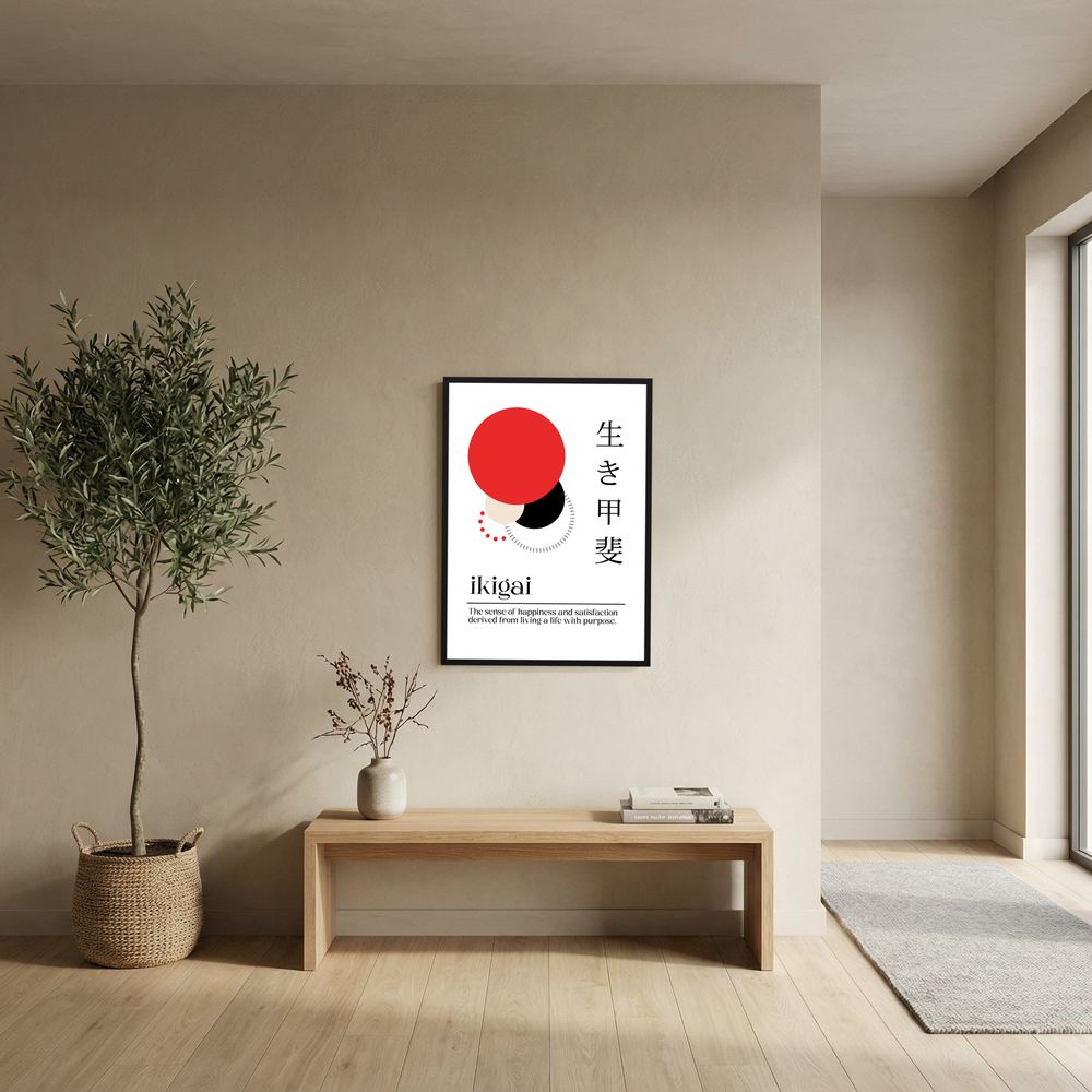 Purpose in Balance red and black Ikigai wall print, product view 8.