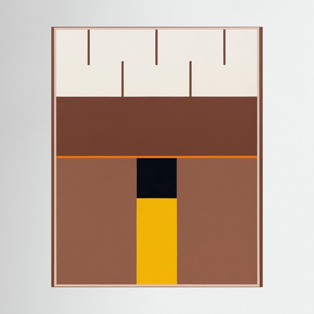 Brown and cream geometric planes centred by a black and golden-yellow vertical axis, shown in product view 2.