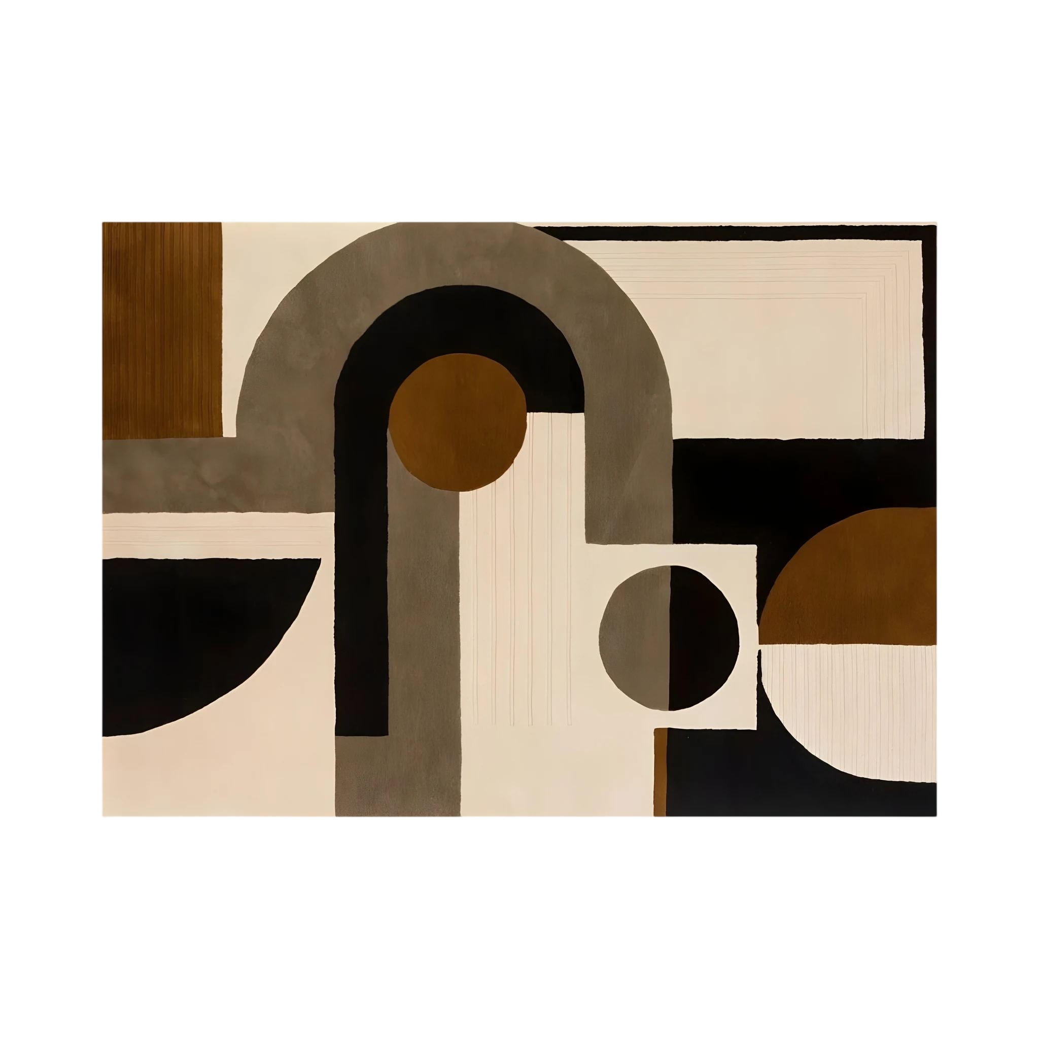Neutral brown, black and cream arches and circles arranged in a horizontal geometric design, shown in product view 4.