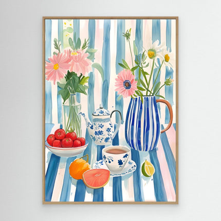 Blue Stripe Afternoon Tea Still Life Canvas
