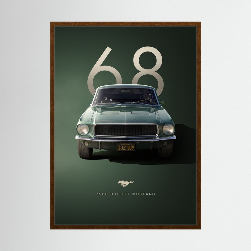 Sixty-Eight Pursuit green vintage car wall art print, product view 2.