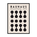 Black Bauhaus poster with repeating circles and hourglass geometric forms on cream.