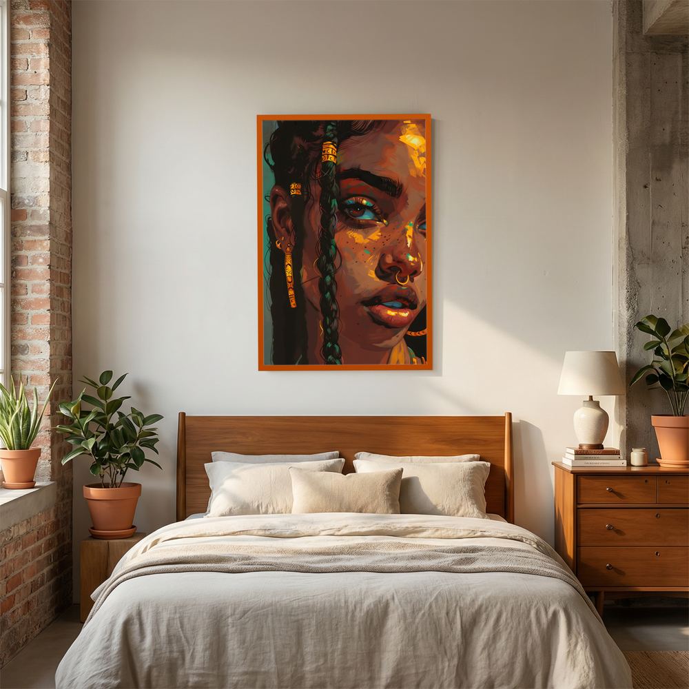 Golden Gaze Black woman portrait wall art print, product view 10.
