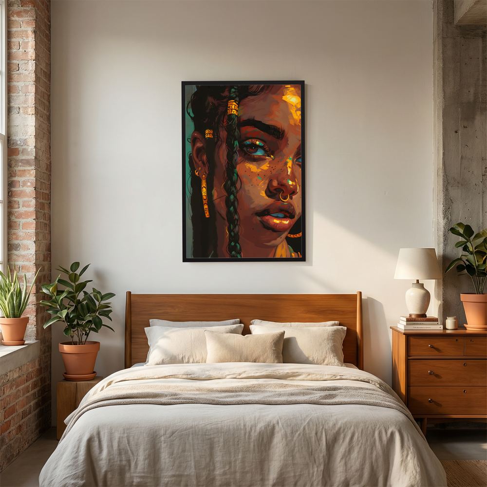 Golden Gaze Black woman portrait wall art print, product view 8.