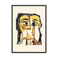 Stylised cubist portrait in golden yellow, cream, brown and black with oversized expressive eyes, shown in product view 3.