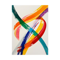 Sweeping intersecting brushstrokes in orange, teal, yellow, red and blue.