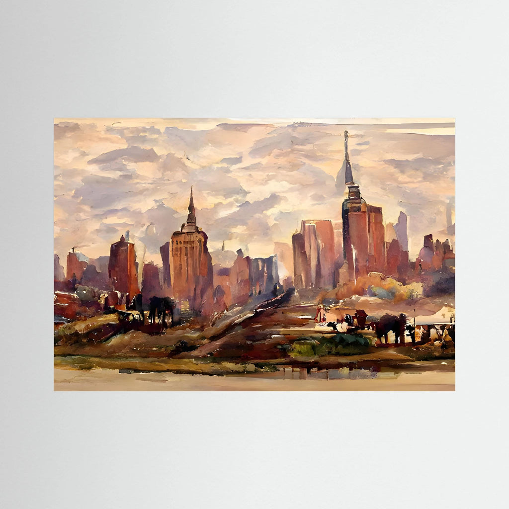 Warm watercolour New York skyline with the Empire State Building.