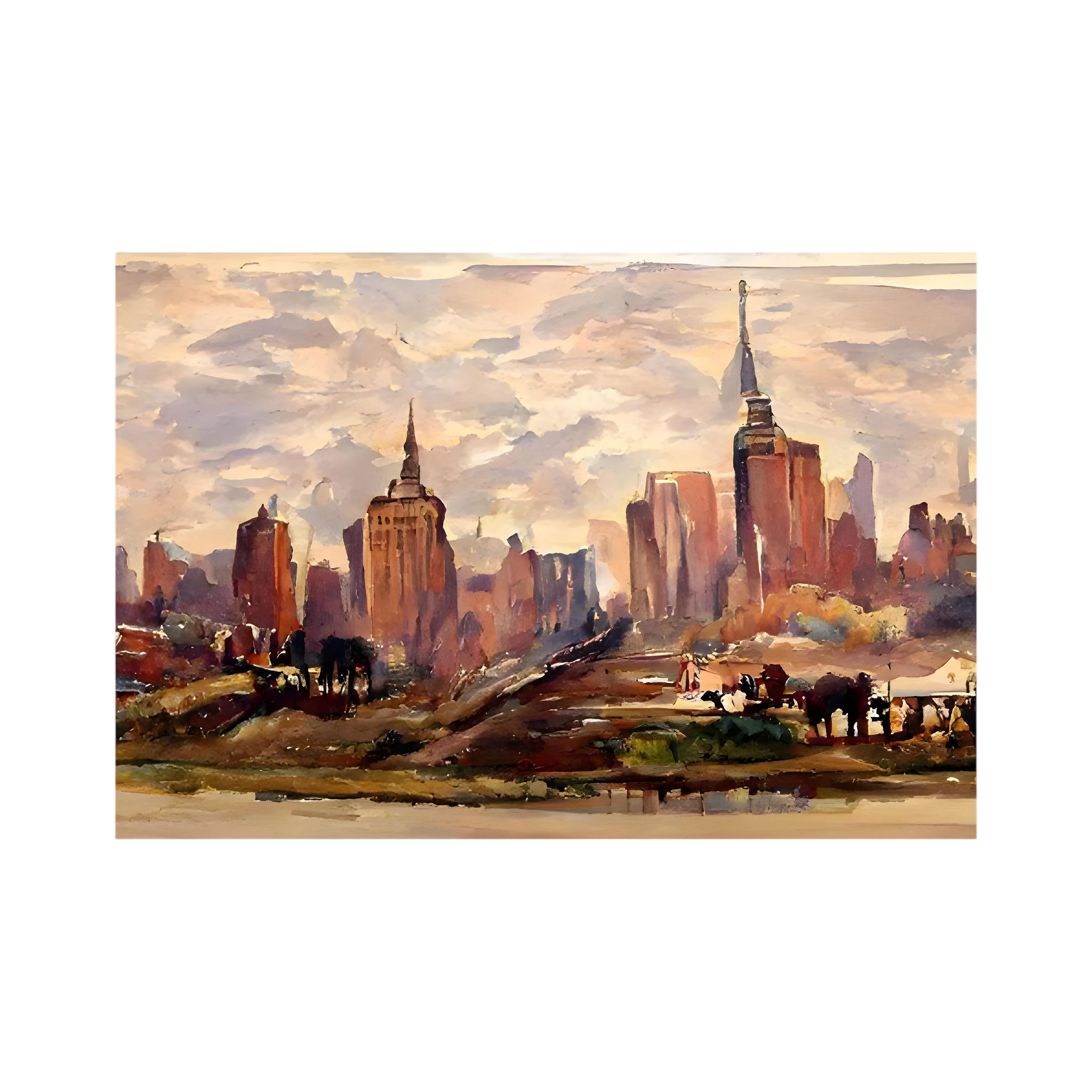 Warm watercolour New York skyline with the Empire State Building.