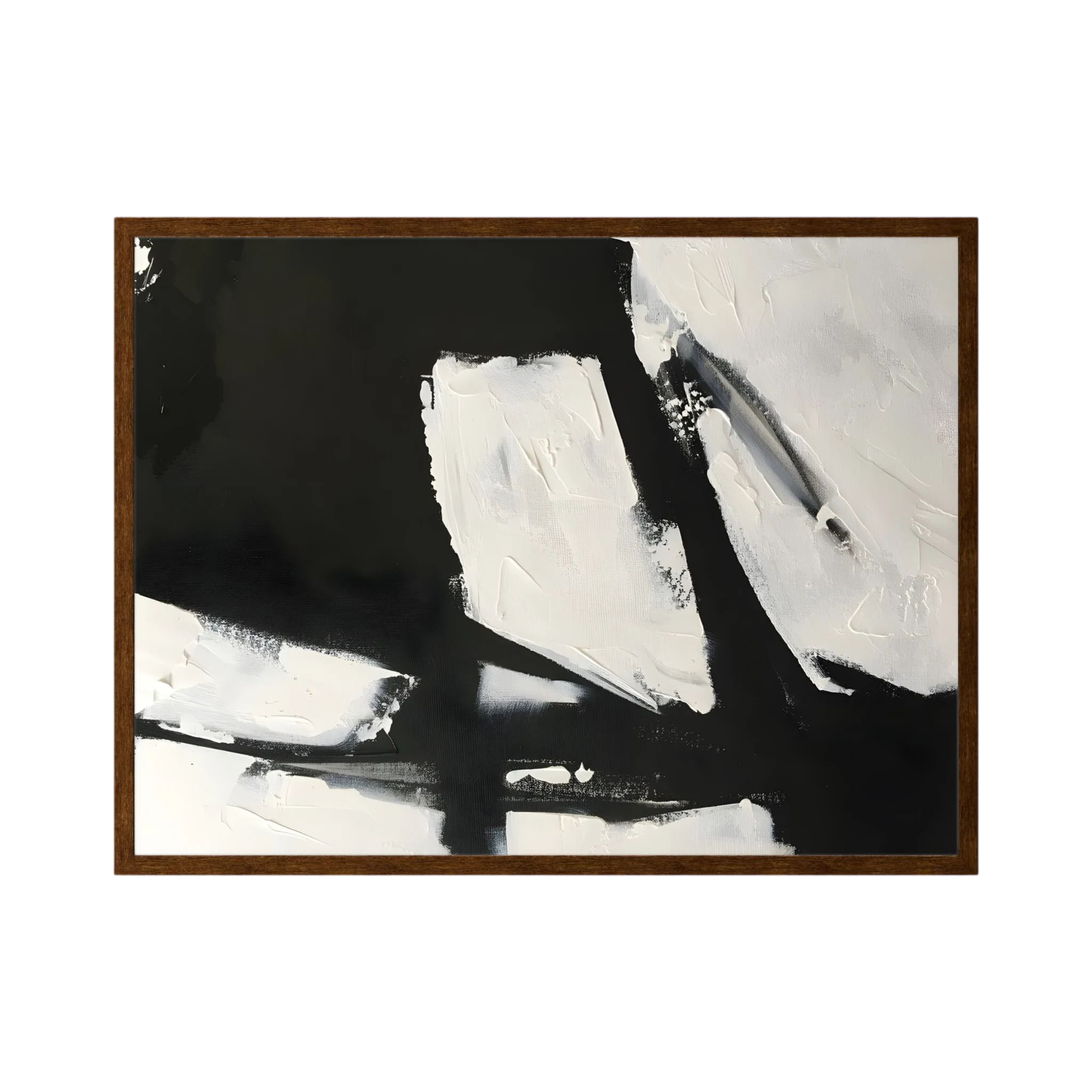 Heavy black strokes and textured white paint intersect across a wide monochrome abstract composition, shown in product view 2.