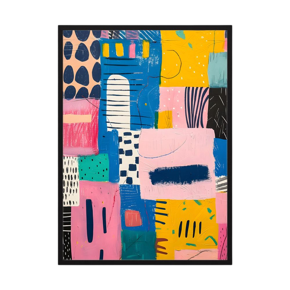 Joyful Blocks colourful geometric abstract print, product view 3.