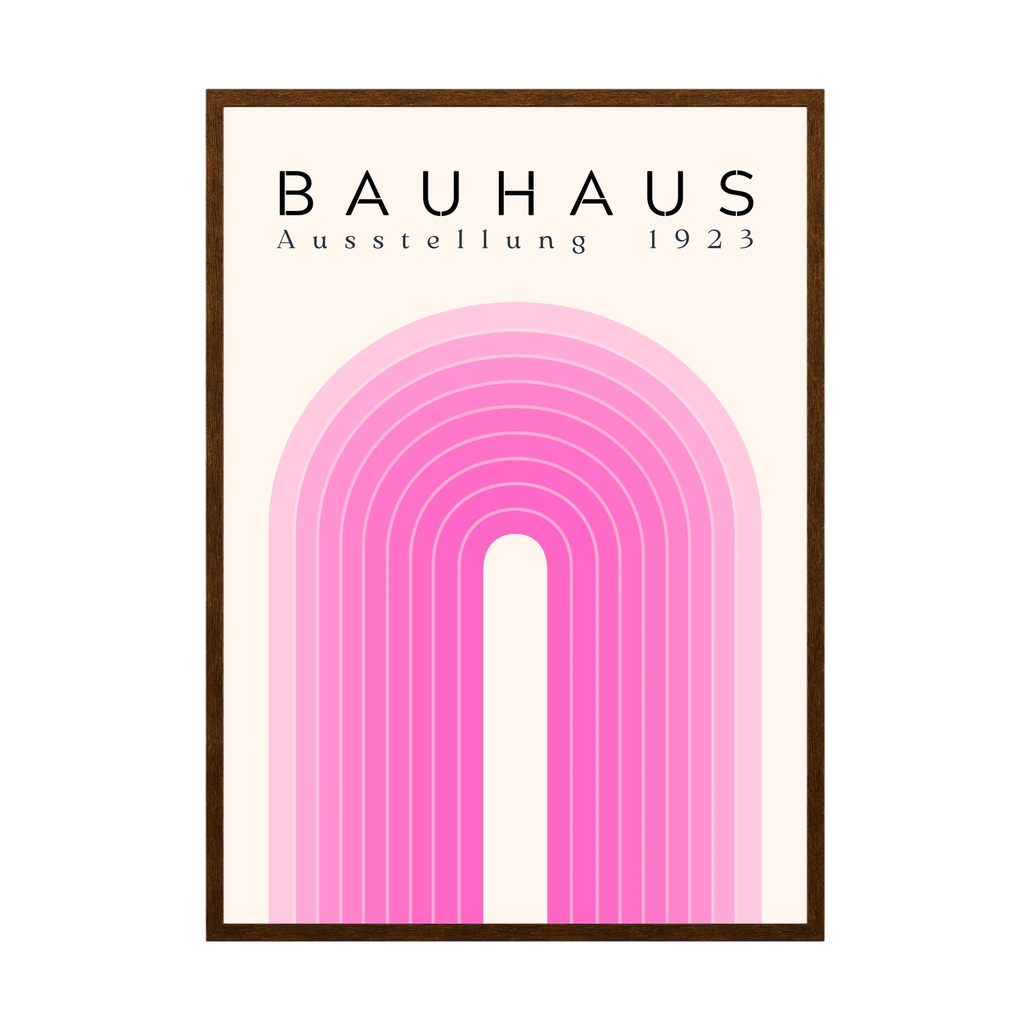 Pink Bauhaus poster with layered concentric arch lines on cream.