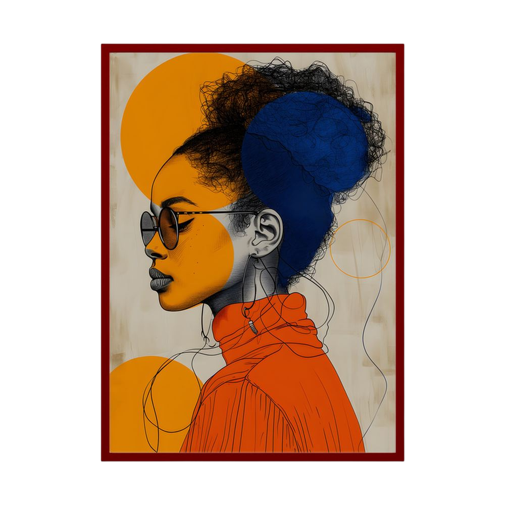 Solar Poise orange and blue fashion portrait print, product view 4.