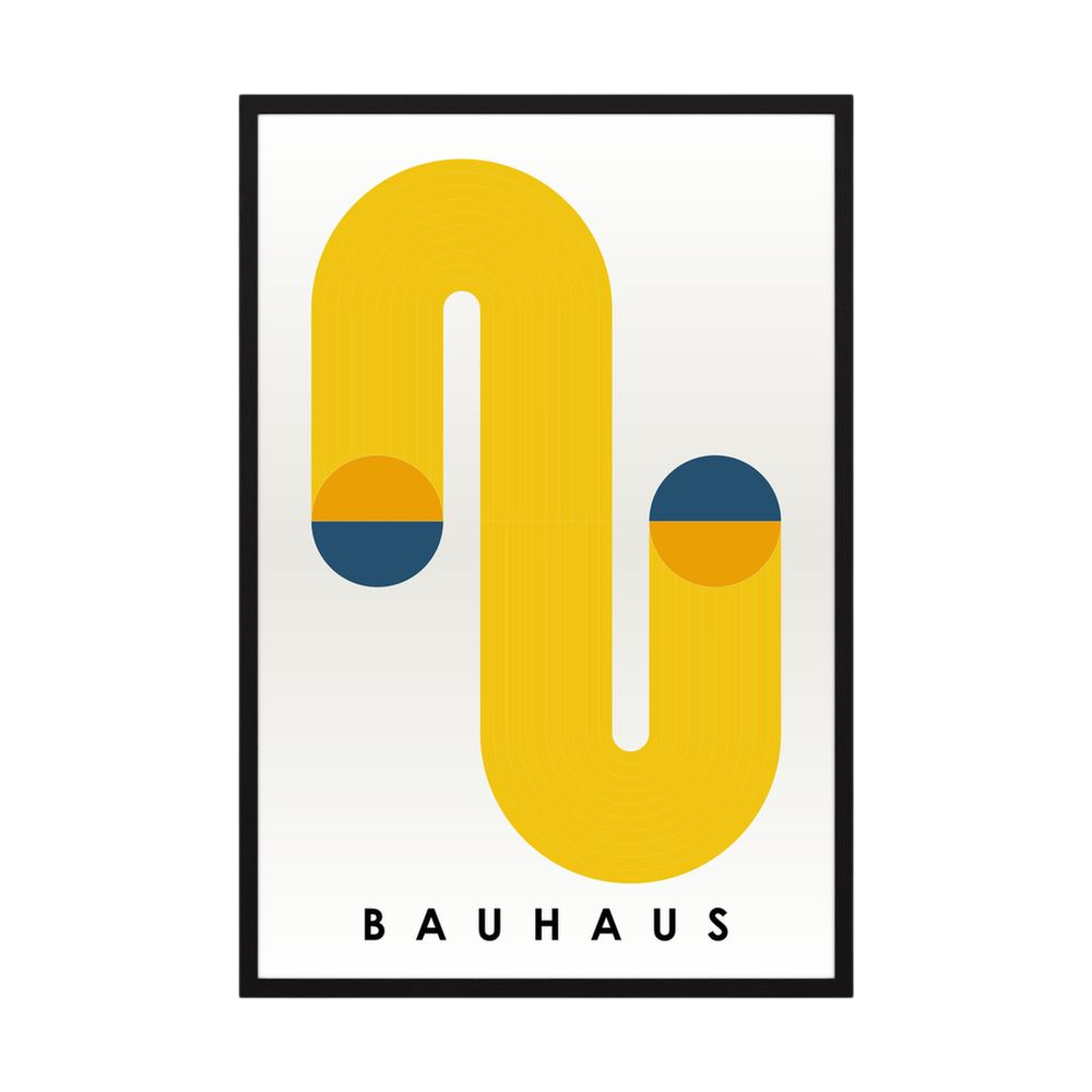 Golden Loop yellow Bauhaus geometric art print, product view 3.