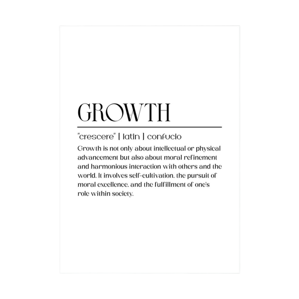 Minimal black dictionary-style typography defining Growth.