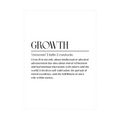 Minimal black dictionary-style typography defining Growth.