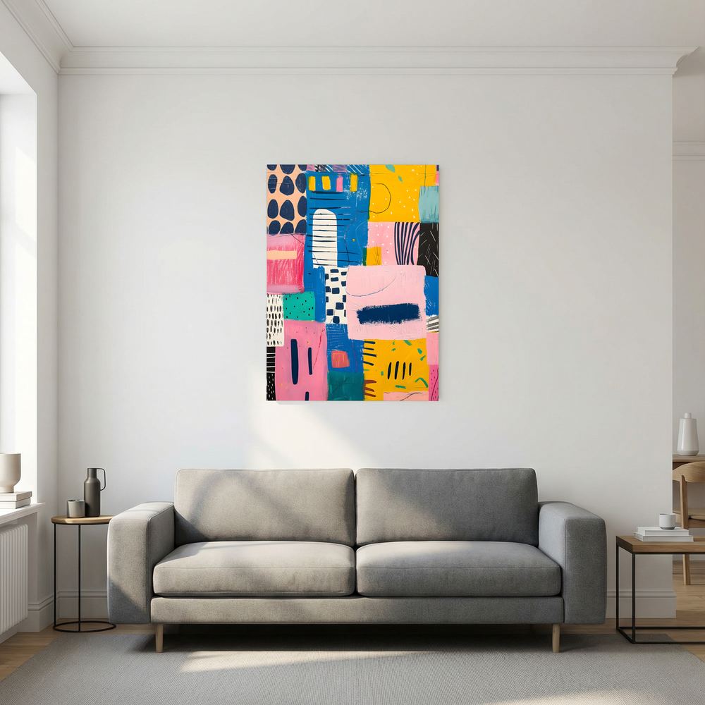 Joyful Blocks colourful geometric abstract print, product view 5.