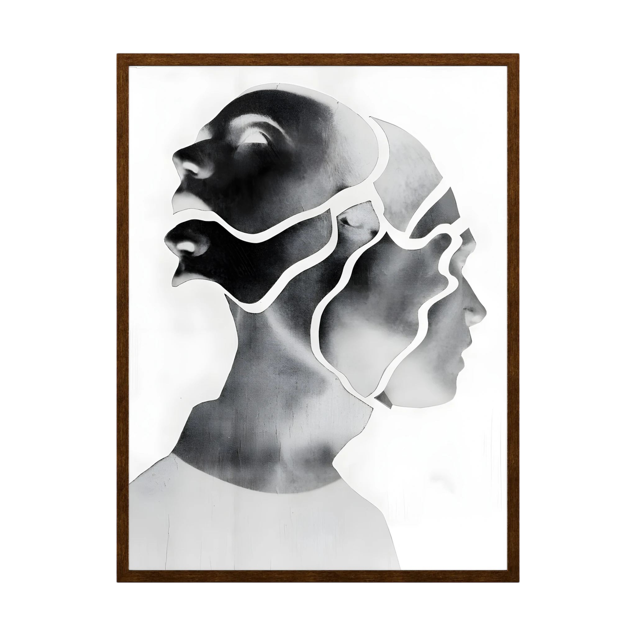 Overlapping female profiles in black, grey and white create a layered contemporary portrait, shown in product view 3.