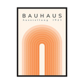 Peach and cream Bauhaus poster with layered concentric arch lines.