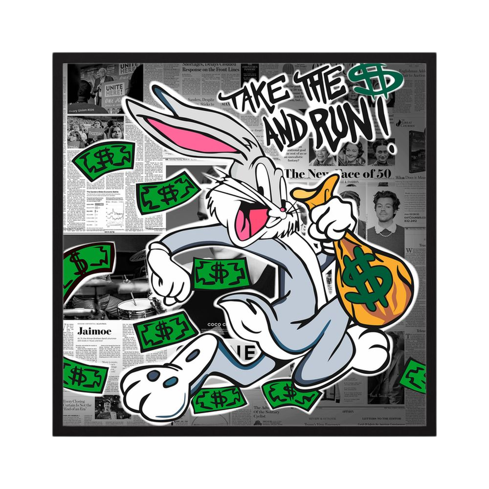 Take It and Run money-themed cartoon collage print, product view 3.