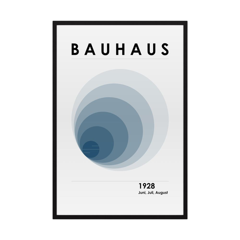 Quiet Orbit blue Bauhaus circle art print, product view 3.