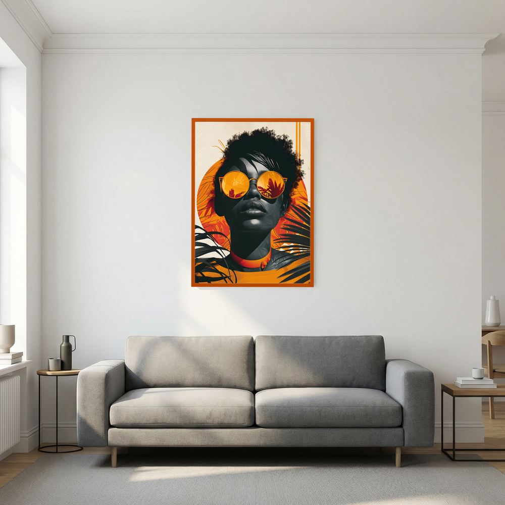 Sunset Reflection orange tropical fashion portrait print, product view 10.