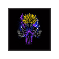 Spiky yellow-haired anime warrior powers up amid purple energy and white lightning on black, shown in product view 2.