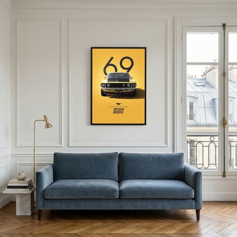 Golden Boss yellow classic muscle car poster, product view 7.