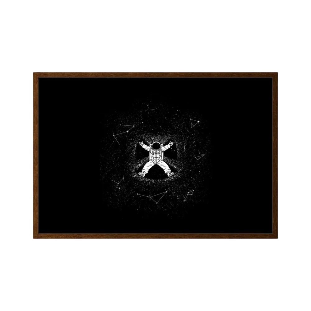 White astronaut floats at the centre of a black star field surrounded by fine constellation lines, shown in product view 4.
