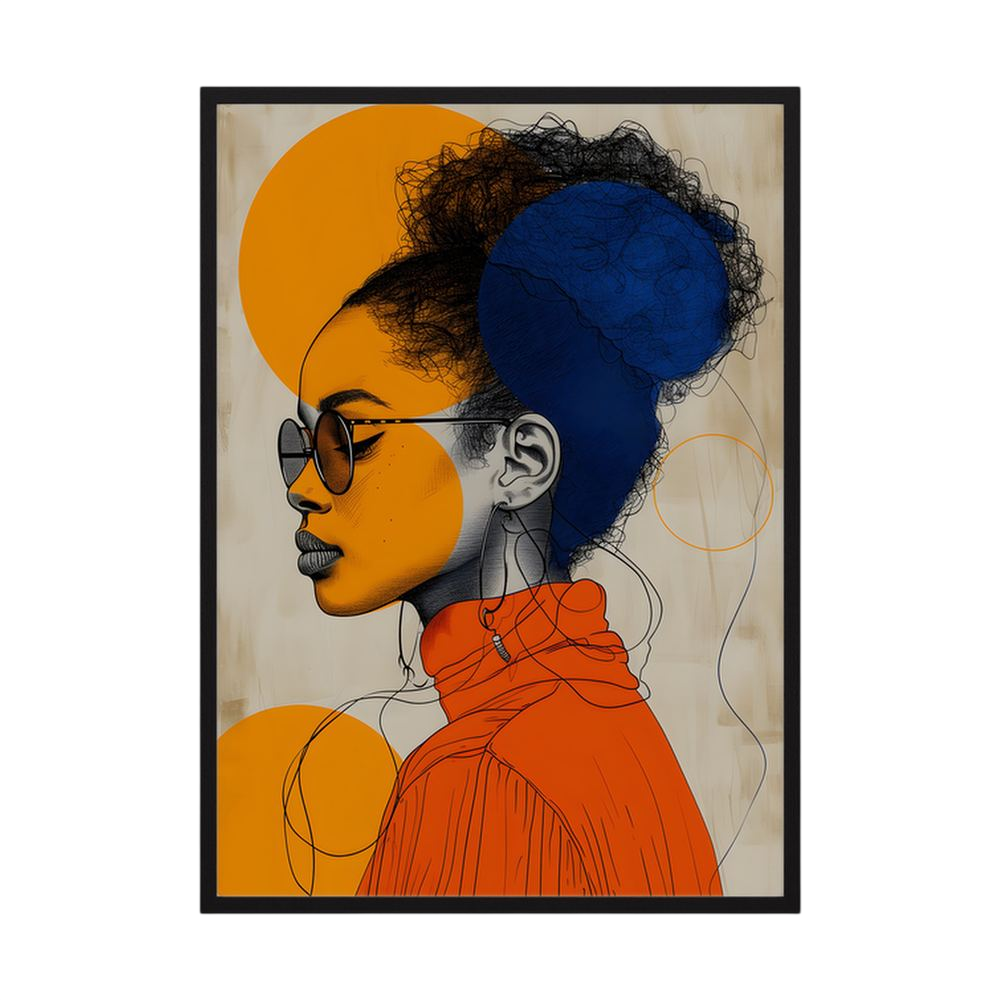 Solar Poise orange and blue fashion portrait print, product view 3.