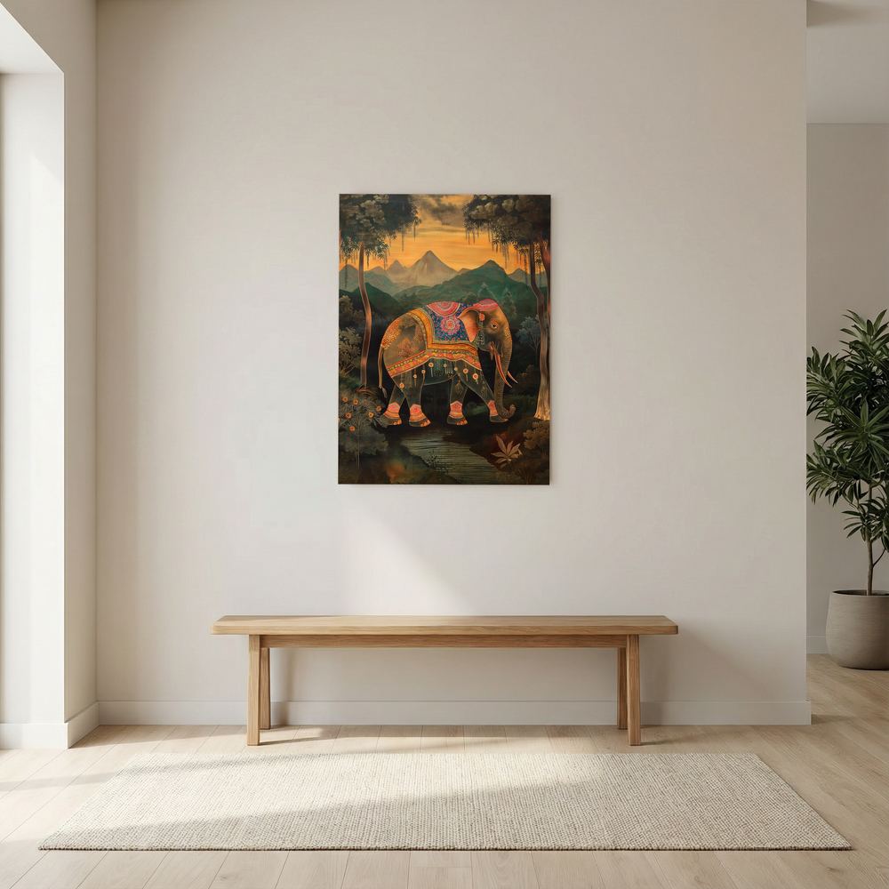 Forest Procession ornate elephant wall art print, product view 5.