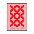 Red petal-shaped Bauhaus pattern on a soft pink background.