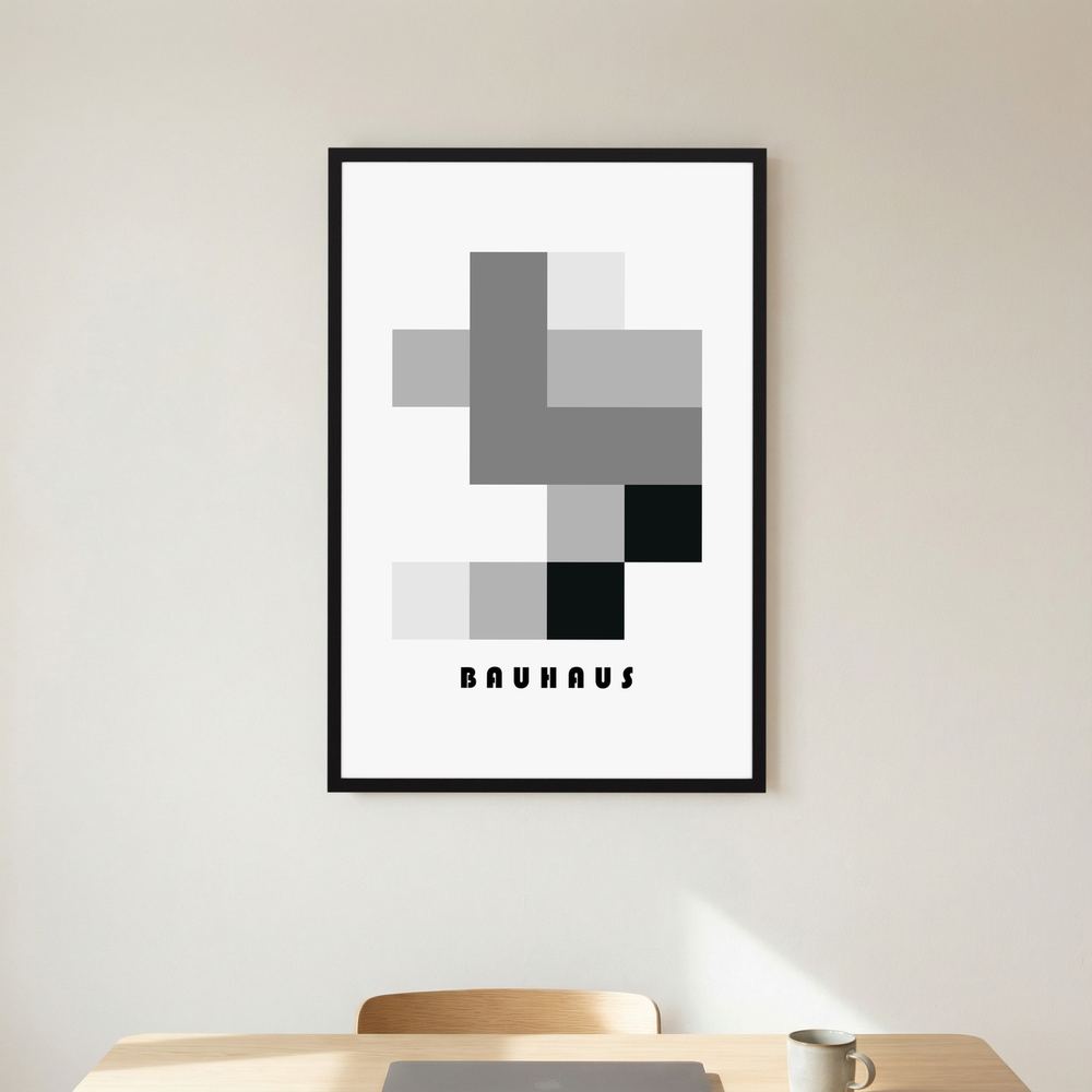 Monochrome Structure black and grey Bauhaus print, product view 7.