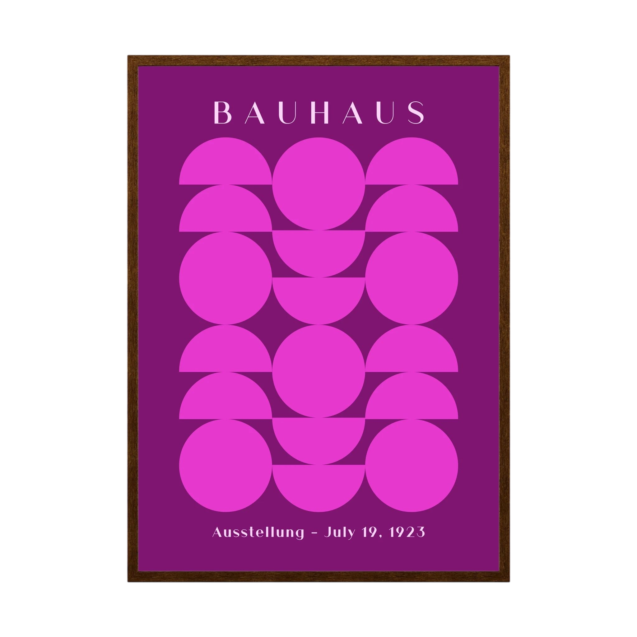 Purple Bauhaus poster with repeated pink circles and semicircles.