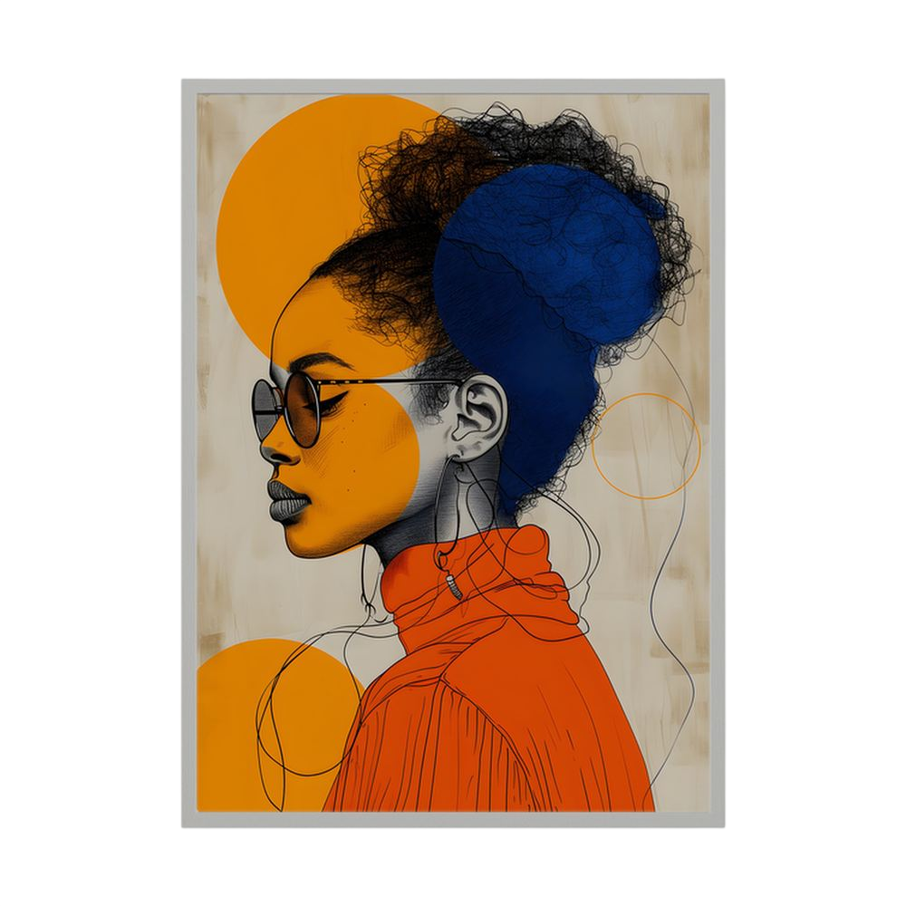 Solar Poise orange and blue fashion portrait print, product view 5.
