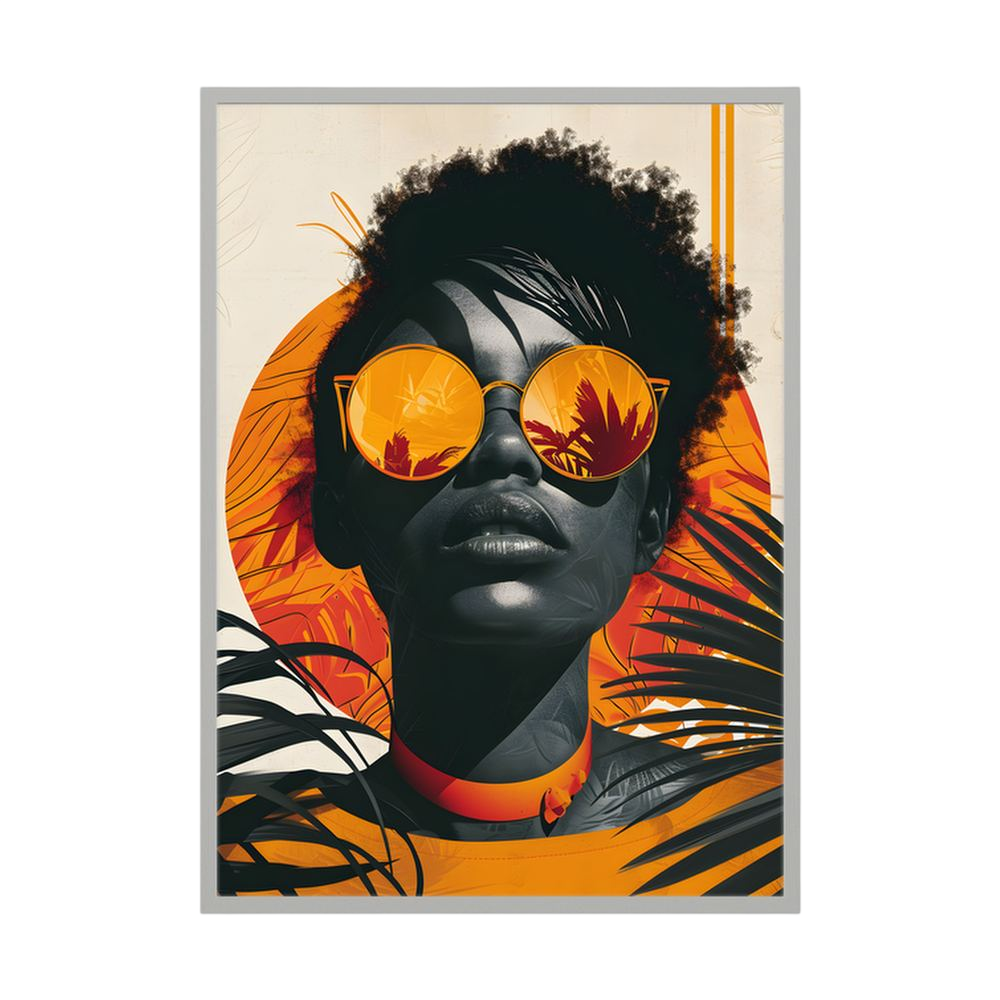 Sunset Reflection orange tropical fashion portrait print, product view 4.