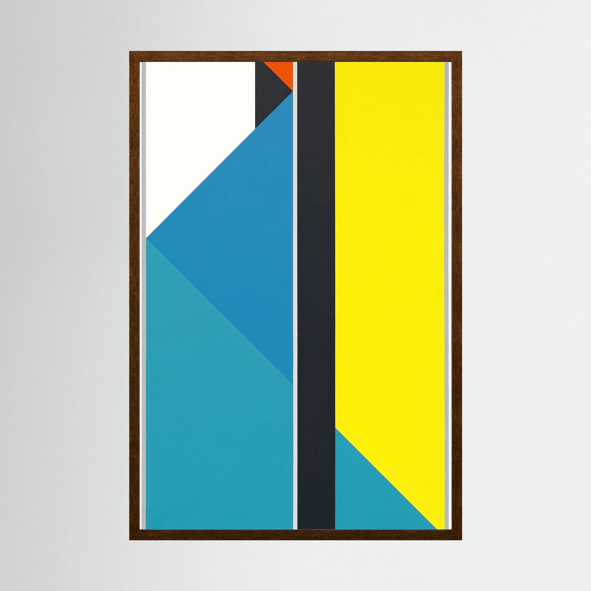 Blue and turquoise diagonal planes meet a vivid yellow field divided by a strong black stripe, shown in product view 2.