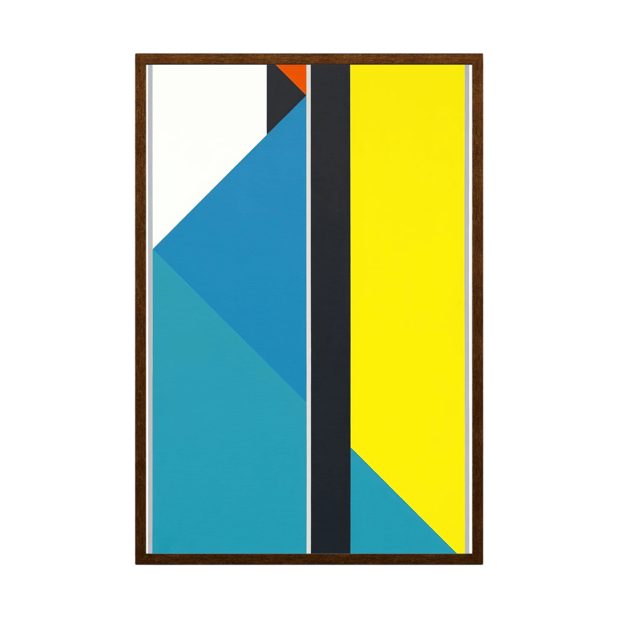 Blue and turquoise diagonal planes meet a vivid yellow field divided by a strong black stripe, shown in product view 2.