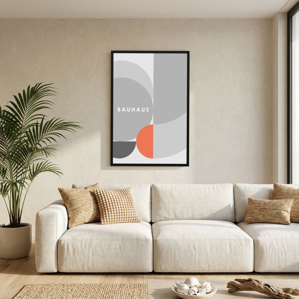 Coral Balance grey and coral Bauhaus print, product view 7.