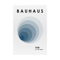 Blue-grey concentric Bauhaus circles with 1928 typography.