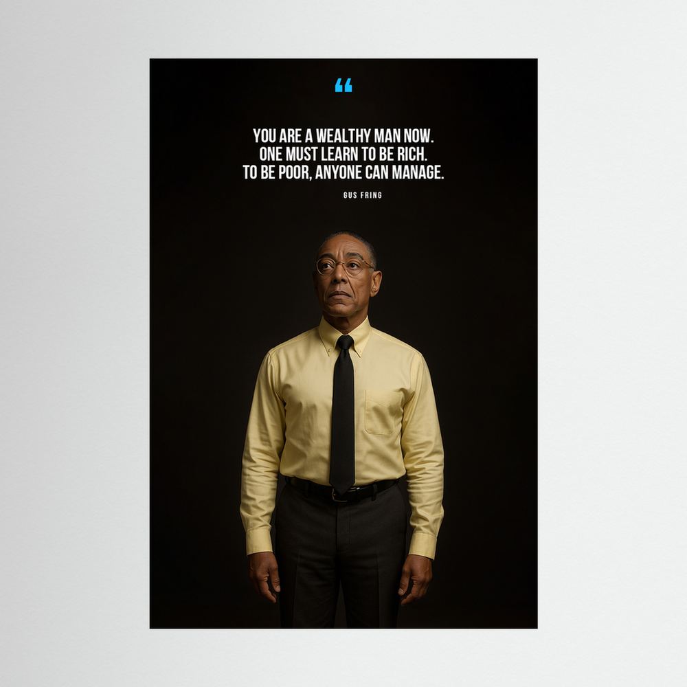 Man in yellow shirt with wealth-management quote.