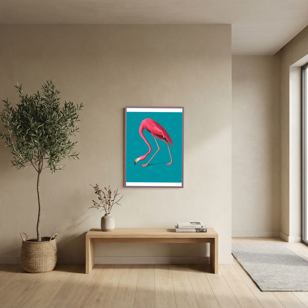 Teal Flamingo pink flamingo art print, product view 9.