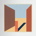 Terracotta and brown architectural planes opening towards a pale blue sky in a geometric composition, shown in product view 3.