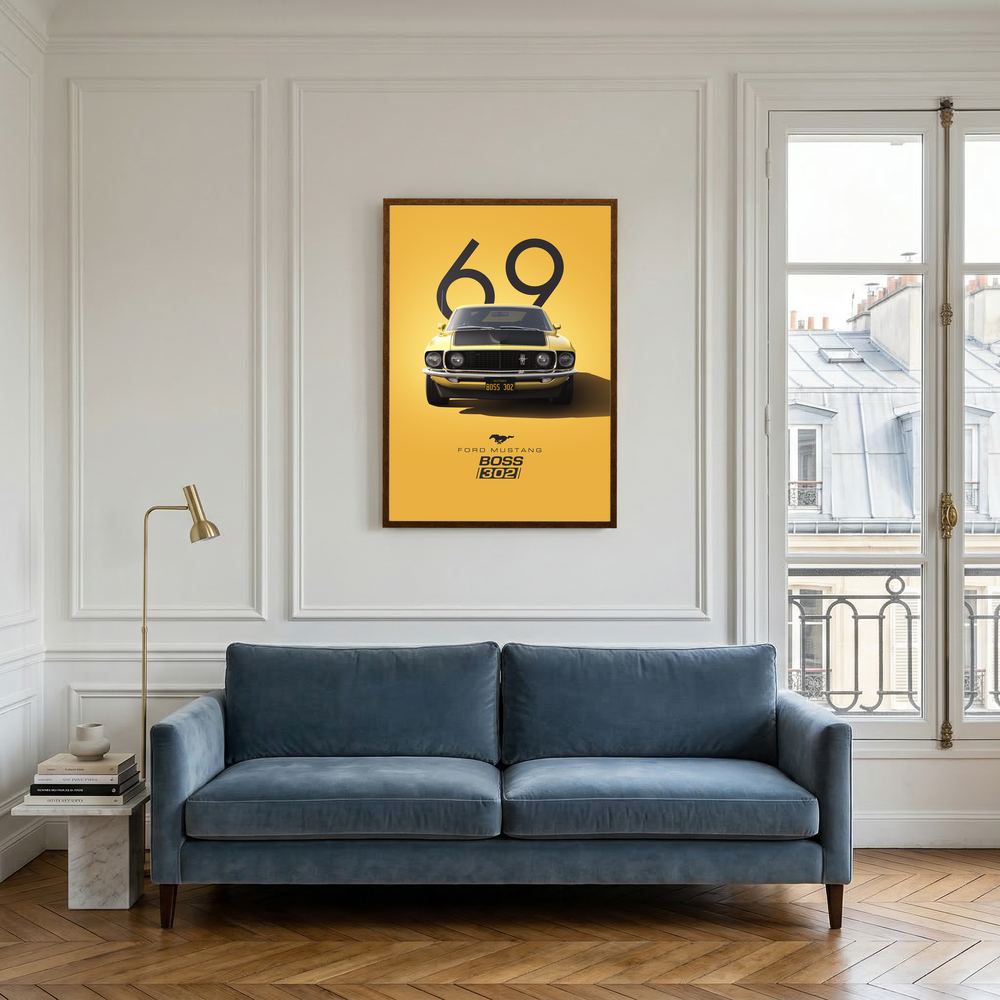 Golden Boss yellow classic muscle car poster, product view 6.