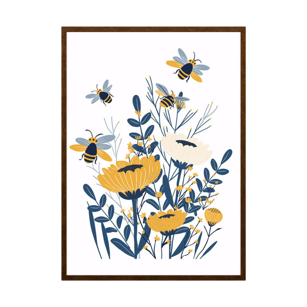 Meadow Buzz – Yellow Bee Botanical Print