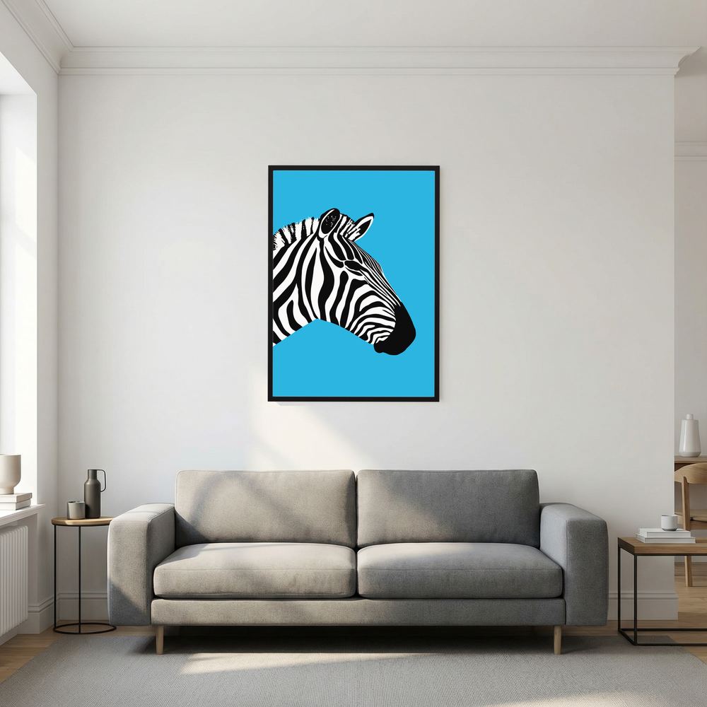 Striped Profile blue zebra art print, product view 7.