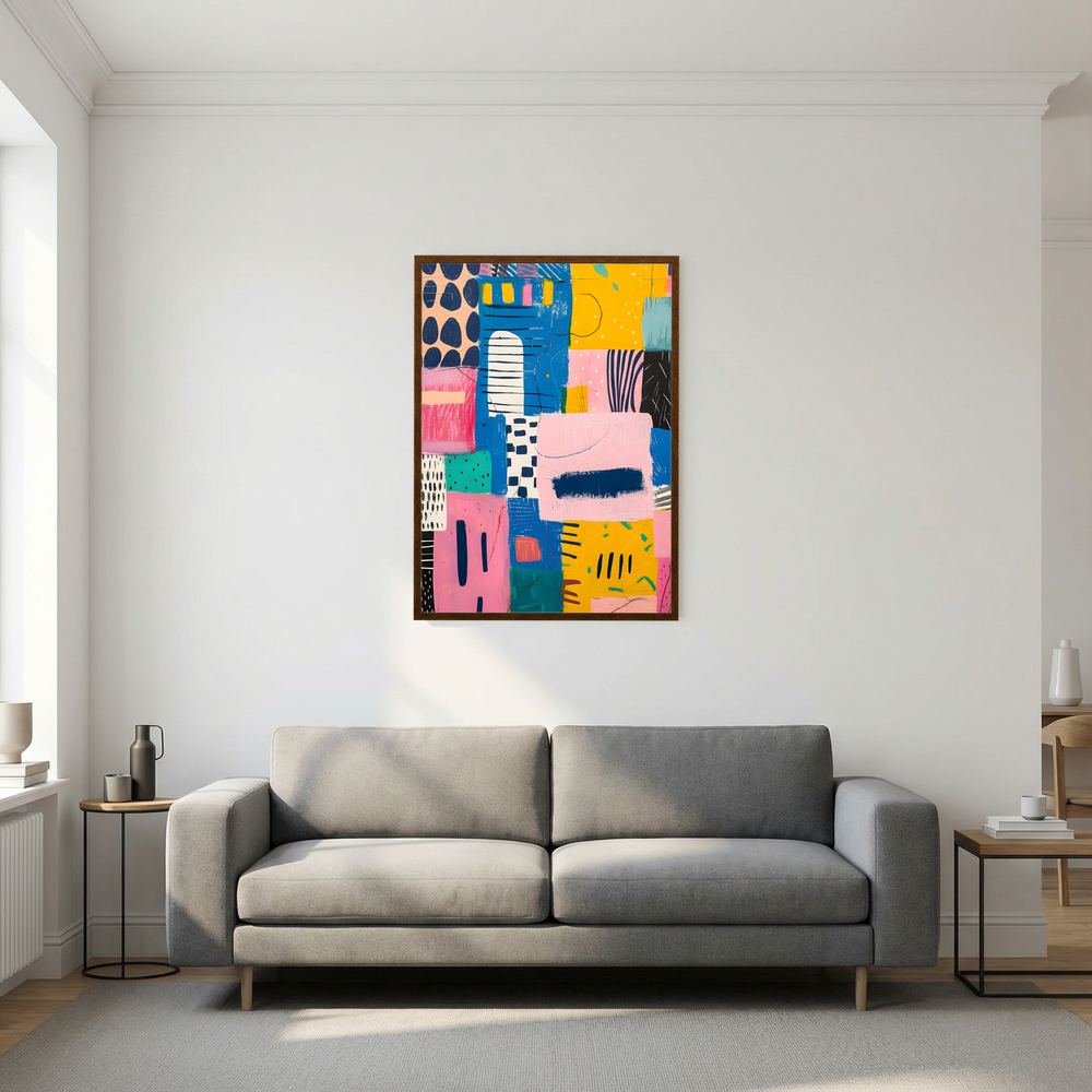 Joyful Blocks colourful geometric abstract print, product view 6.