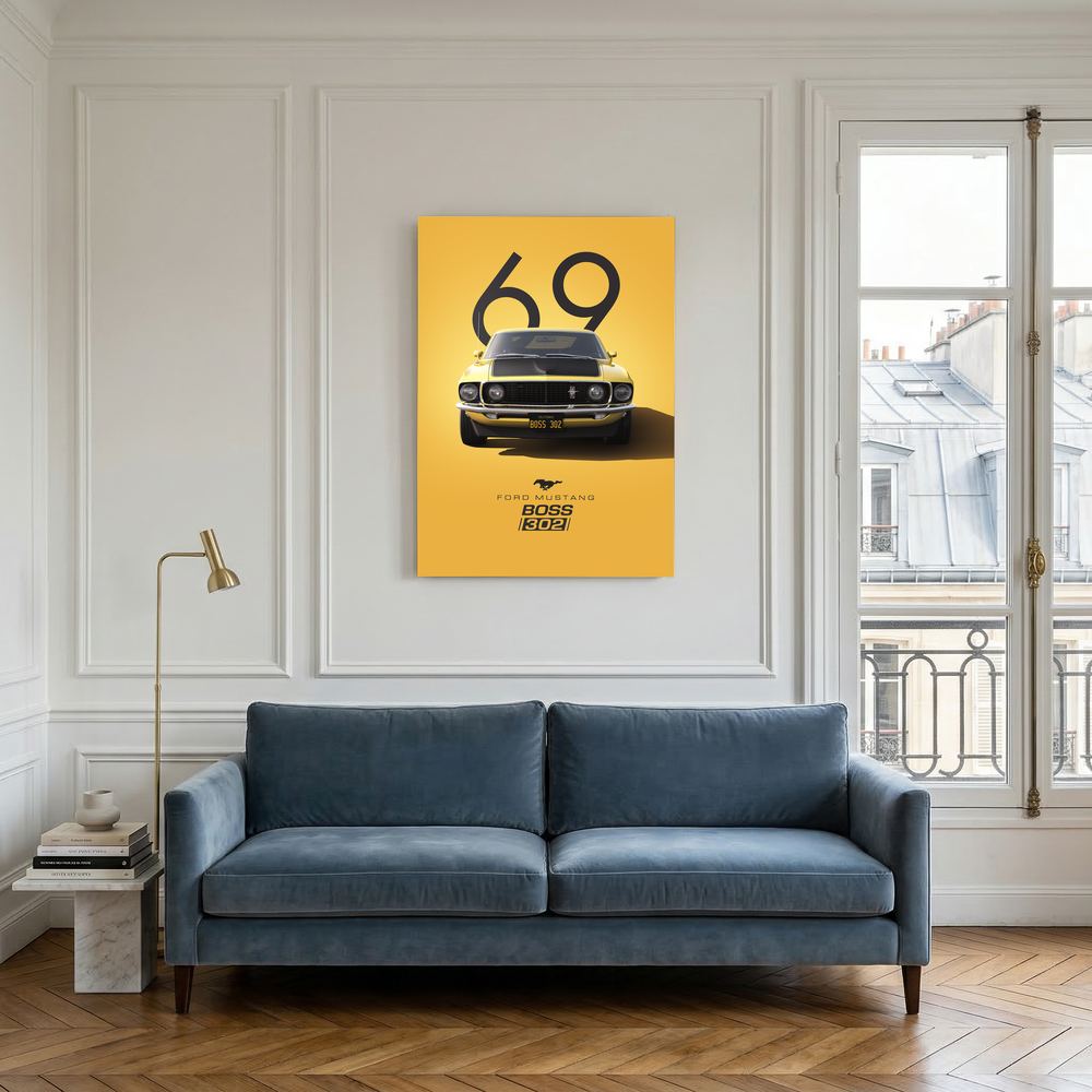 Golden Boss yellow classic muscle car poster, product view 5.
