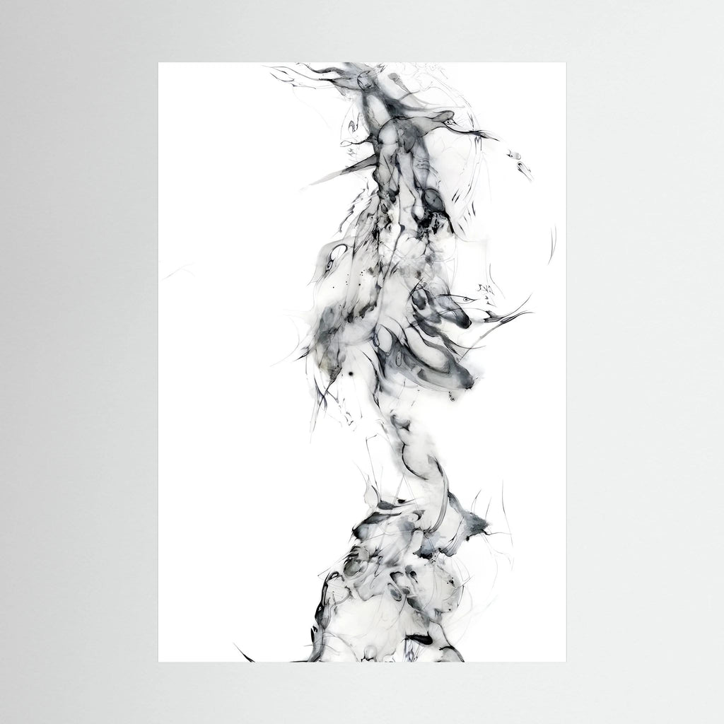 Delicate black and grey ink forms rising through white negative space like drifting smoke, shown in product view 3.